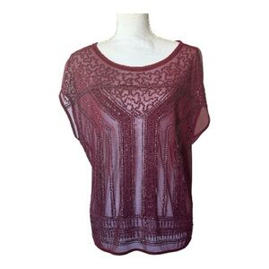 WHBM Embellished Sheer Tee, Madder Red